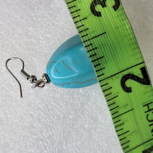 Turquoise Oval Faceted Drop Earrings - Picture 9 of 13